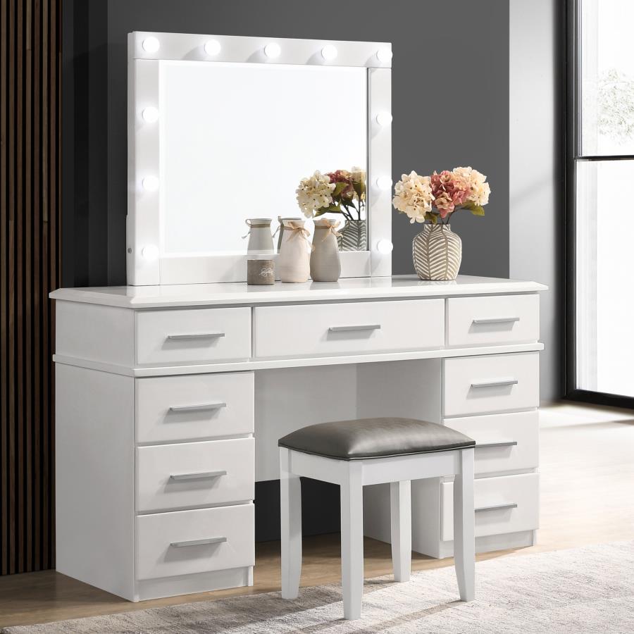 Felicity White Vanity Table & Mirror - furniture place usa