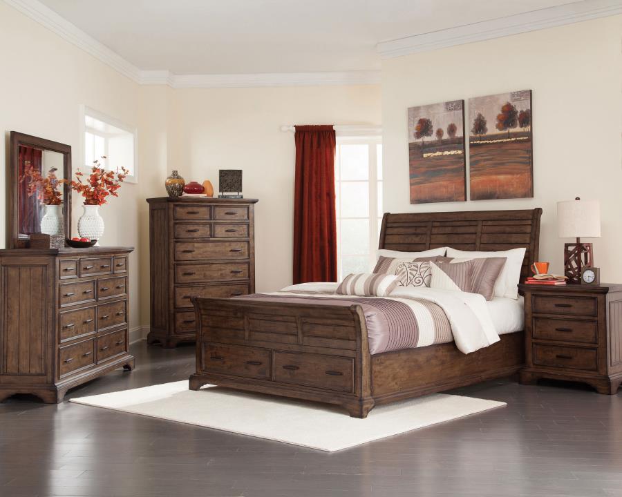 Elk Grove Brown California King Bed 4 Pc Set - furniture place usa