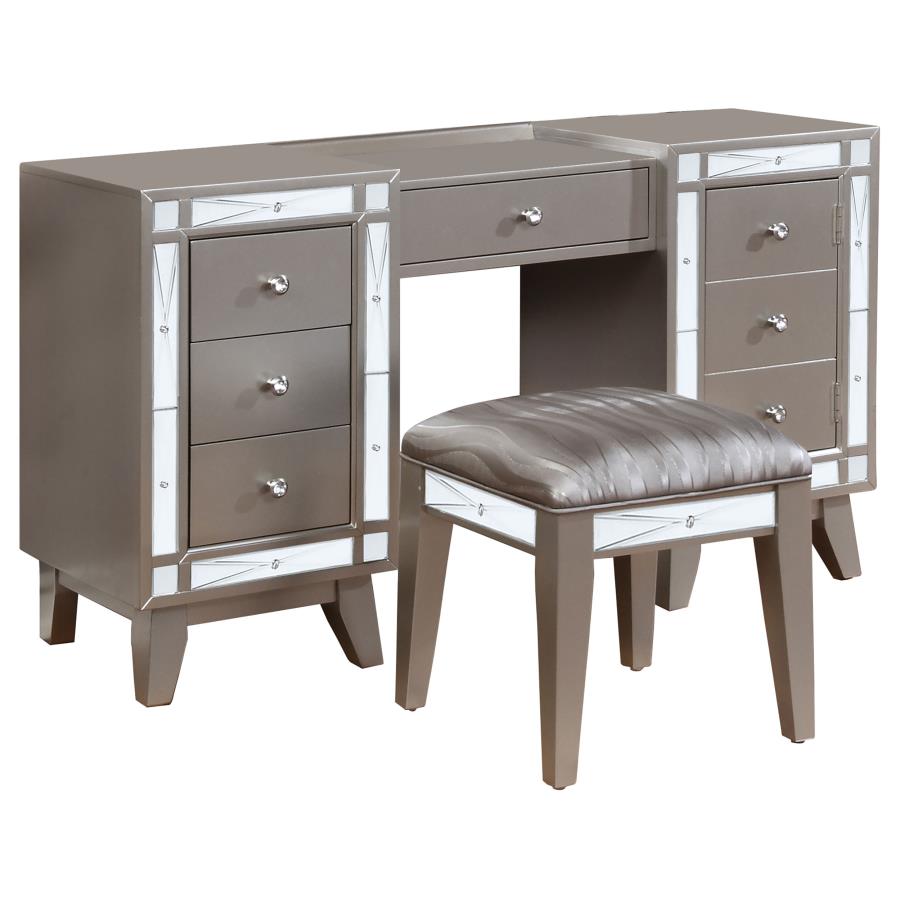 Leighton Silver Vanity Table & Stool - furniture place usa