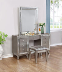 Leighton Silver Vanity Table & Stool - furniture place usa