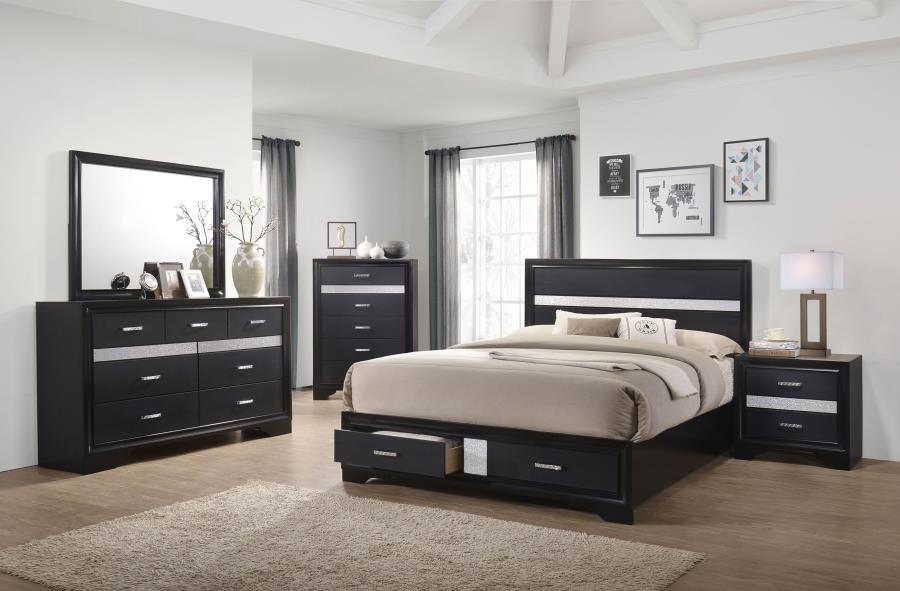 Miranda Black Eastern King Bed 5 Pc Set - furniture place usa