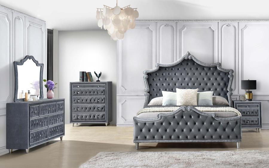 Antonella Grey California King Bed 5 Pc Set - furniture place usa