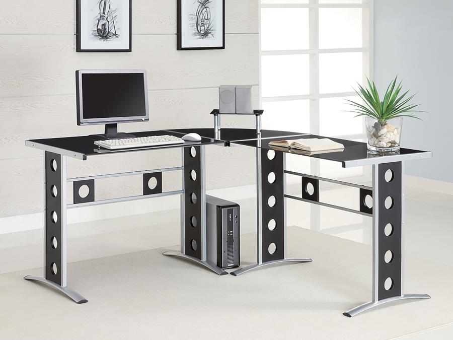 Keizer Black L-shape Desk - furniture place usa