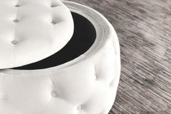 Angelina White Storage Ottoman - furniture place usa
