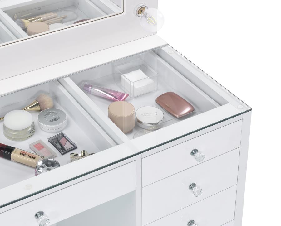 Percy White Vanity Table & Mirror - furniture place usa