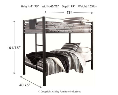Dinsmore Twin over Twin Bunk Bed with Ladder - furniture place usa