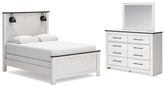 Schoenberg Queen Panel Bed with Mirrored Dresser - furniture place usa