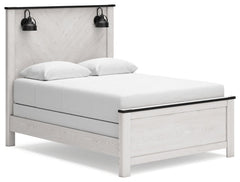 Schoenberg Queen Panel Bed with Mirrored Dresser - furniture place usa