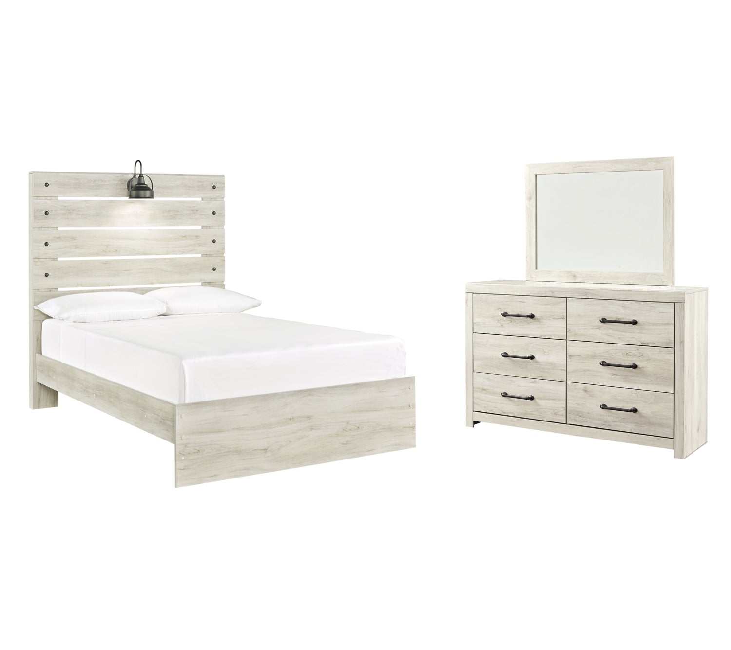 Cambeck King Panel Bed with Mirrored Dresser - furniture place usa