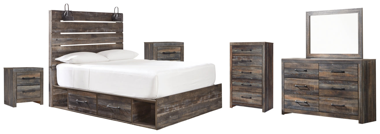 Drystan Twin Panel Bed with 2 Storage Drawers with Mirrored Dresser, Chest and 2 Nightstands - furniture place usa