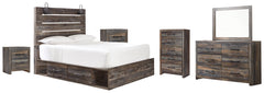 Drystan Twin Panel Bed with 2 Storage Drawers with Mirrored Dresser, Chest and 2 Nightstands - furniture place usa
