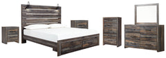 Drystan Queen Panel Bed with 2 Storage Drawers with Mirrored Dresser, Chest and 2 Nightstands - PKG003257 - furniture place usa