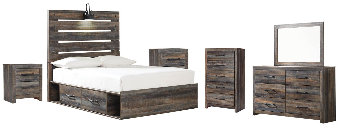 Drystan Twin Panel Bed with 2 Storage Drawers with Mirrored Dresser, Chest and 2 Nightstands - furniture place usa