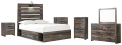 Drystan Twin Panel Bed with 2 Storage Drawers with Mirrored Dresser, Chest and 2 Nightstands - furniture place usa