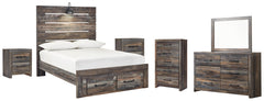 Drystan Queen Panel Bed with 2 Storage Drawers with Mirrored Dresser, Chest and 2 Nightstands - PKG003257 - furniture place usa