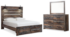 Drystan Queen Panel Bed with 2 Storage Drawers with Mirrored Dresser - PKG003253 - furniture place usa