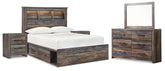 Drystan Full Bookcase Bed with 4 Storage Drawers with Mirrored Dresser and 2 Nightstands - furniture place usa