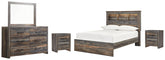 Drystan Full Bookcase Bed with Mirrored Dresser and 2 Nightstands - furniture place usa