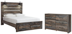 Drystan Queen Panel Bed with 2 Storage Drawers with Mirrored Dresser - PKG003253 - furniture place usa
