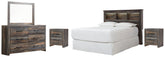 Drystan Queen/Full Bookcase Headboard Bed with Mirrored Dresser and 2 Nightstands - furniture place usa