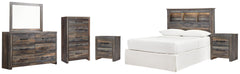 Drystan Full Bookcase Headboard Bed with Mirrored Dresser, Chest and 2 Nightstands - furniture place usa