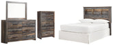Drystan Full Bookcase Headboard Bed with Mirrored Dresser and Chest - furniture place usa