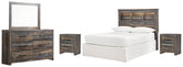 Drystan Full Bookcase Headboard Bed with Mirrored Dresser and 2 Nightstands - furniture place usa