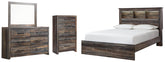 Drystan Queen Bookcase Bed with Mirrored Dresser and Chest - furniture place usa
