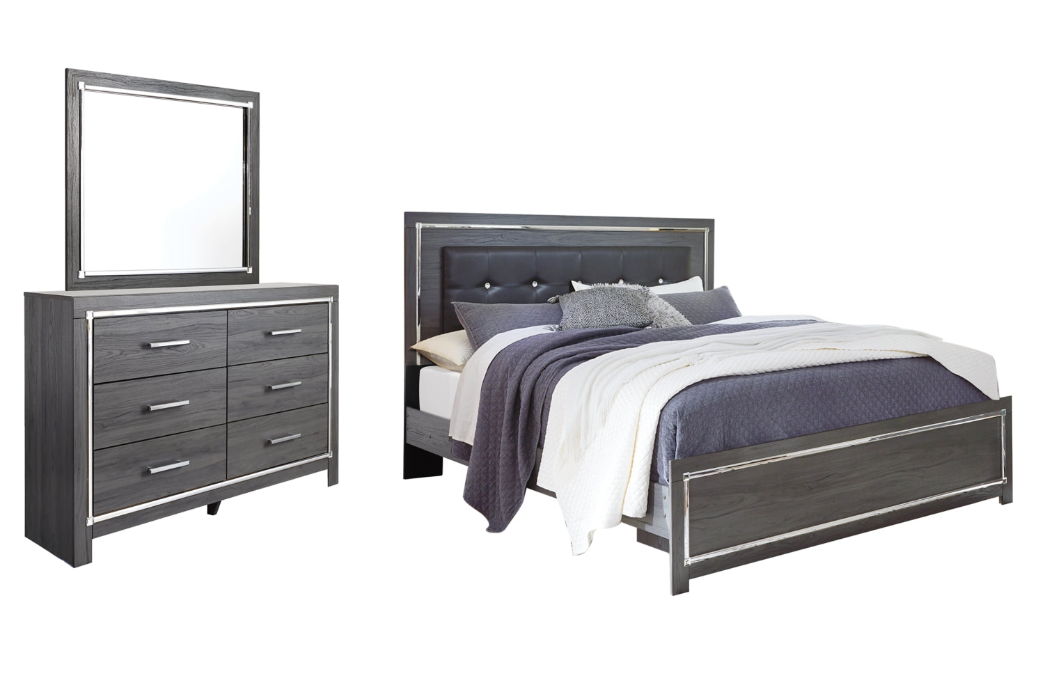 Lodanna King Panel Bed with Mirrored Dresser - furniture place usa