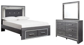Lodanna Full Panel Bed with 2 Storage Drawers with Mirrored Dresser - furniture place usa