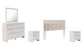 Altyra King Panel Headboard Bed with Mirrored Dresser, Chest and 2 Nightstands - furniture place usa