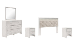 Altyra King Panel Headboard Bed with Mirrored Dresser, Chest and 2 Nightstands - furniture place usa