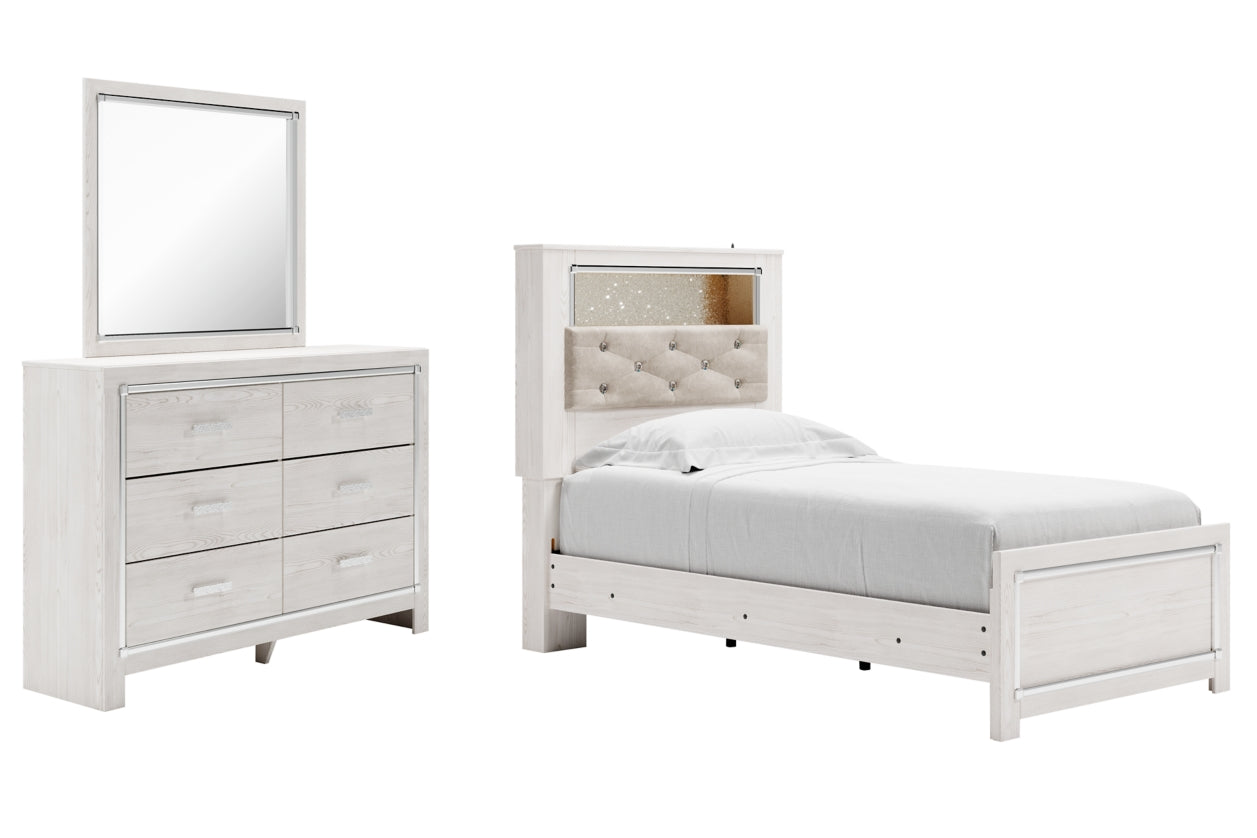 Altyra Twin Panel Bookcase Bed with Mirrored Dresser - furniture place usa