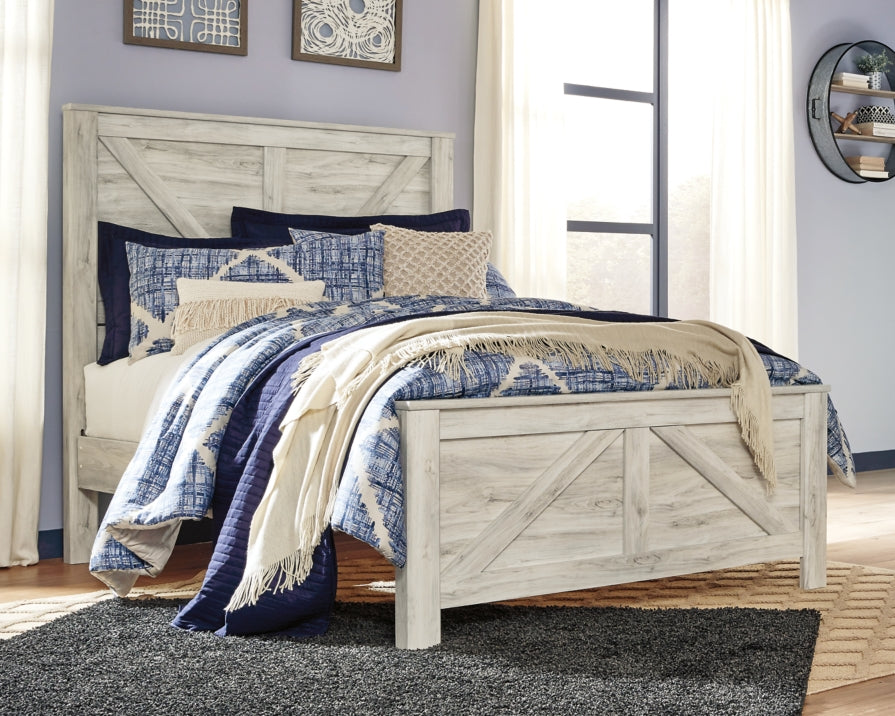 Bellaby Queen Crossbuck Panel Bed with Mirrored Dresser - furniture place usa
