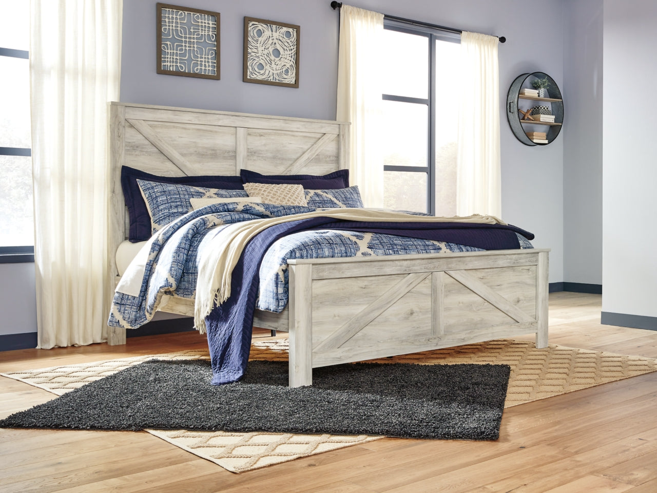 Bellaby Queen Crossbuck Panel Bed with Mirrored Dresser - furniture place usa