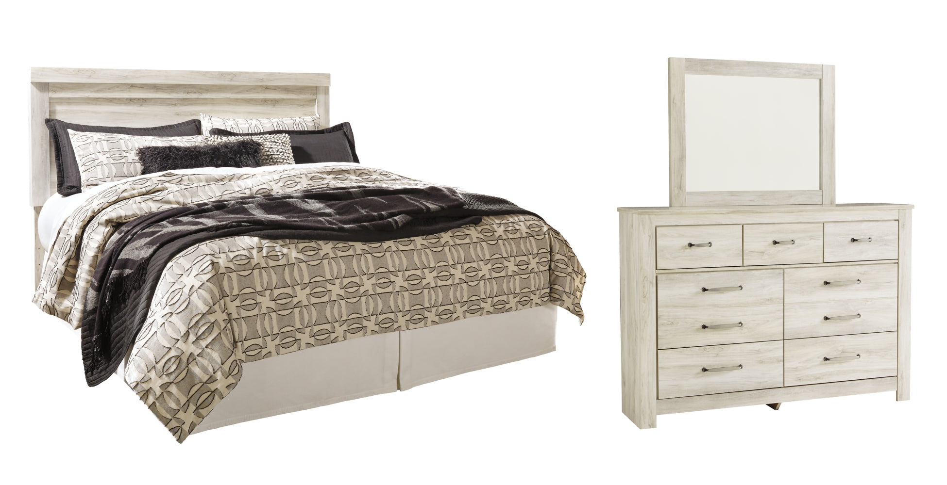 Bellaby Queen Panel Headboard Bed with Mirrored Dresser - furniture place usa