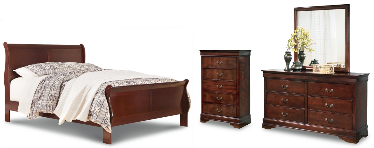 Alisdair Full Sleigh Bed with Mirrored Dresser and Chest - furniture place usa