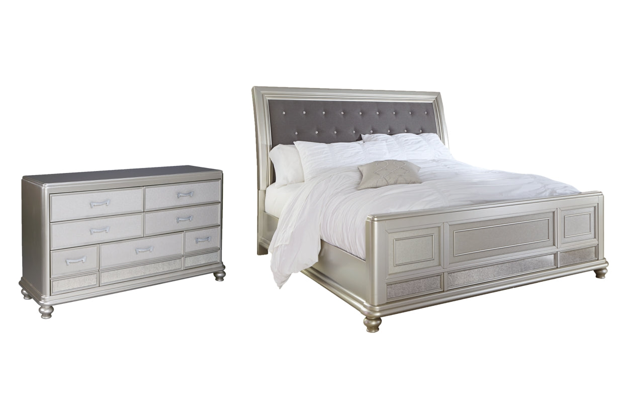 Coralayne King Upholstered Sleigh Bed with Dresser - furniture place usa