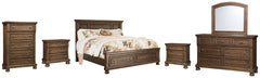 Flynnter Queen Panel Bed with 2 Storage Drawers with Mirrored Dresser, Chest and 2 Nightstands - furniture place usa