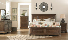Flynnter King Panel Bed with 2 Storage Drawers with Mirrored Dresser, Chest and Nightstand - furniture place usa