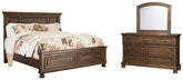 Flynnter Queen Panel Bed with 2 Storage Drawers with Mirrored Dresser - furniture place usa