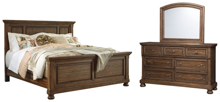 Flynnter Queen Panel Bed with Mirrored Dresser - furniture place usa