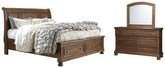 Flynnter Queen Sleigh Bed with 2 Storage Drawers with Mirrored Dresser - furniture place usa