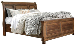 Flynnter King Panel Bed with 2 Storage Drawers with Mirrored Dresser, Chest and Nightstand - furniture place usa