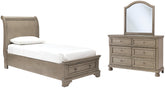 Lettner Twin Sleigh Bed with Mirrored Dresser - furniture place usa