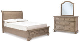 Lettner Full Sleigh Bed with Mirrored Dresser - furniture place usa