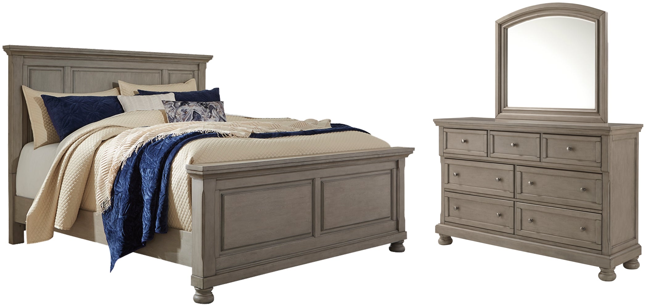 Lettner California King Panel Bed with Mirrored Dresser - furniture place usa