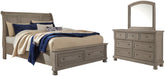 Lettner Queen Sleigh Bed with 2 Storage Drawers with Mirrored Dresser - furniture place usa