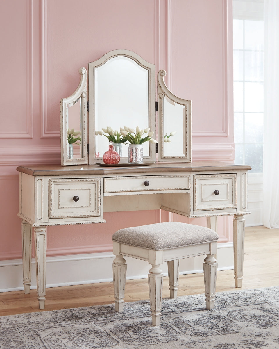 Realyn Vanity and Mirror with Stool - furniture place usa
