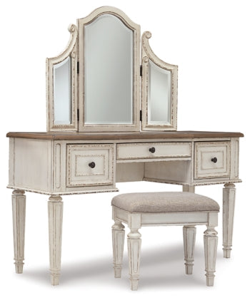 Realyn Vanity and Mirror with Stool - furniture place usa